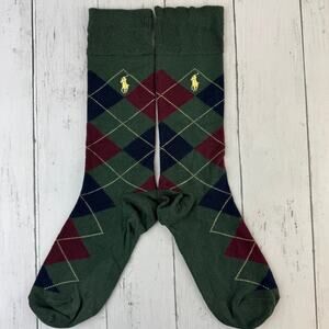 Polo Ralph Lauren Green Embroidered Pony Mercerized Argyle Dress Socks